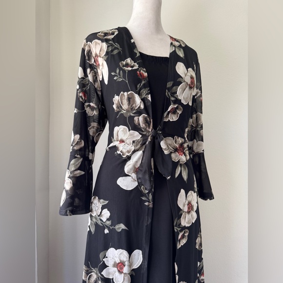 Siren Lily Black Floral Print Tie-Front Layered Long Sleeve Dress - Picture 4 of 8